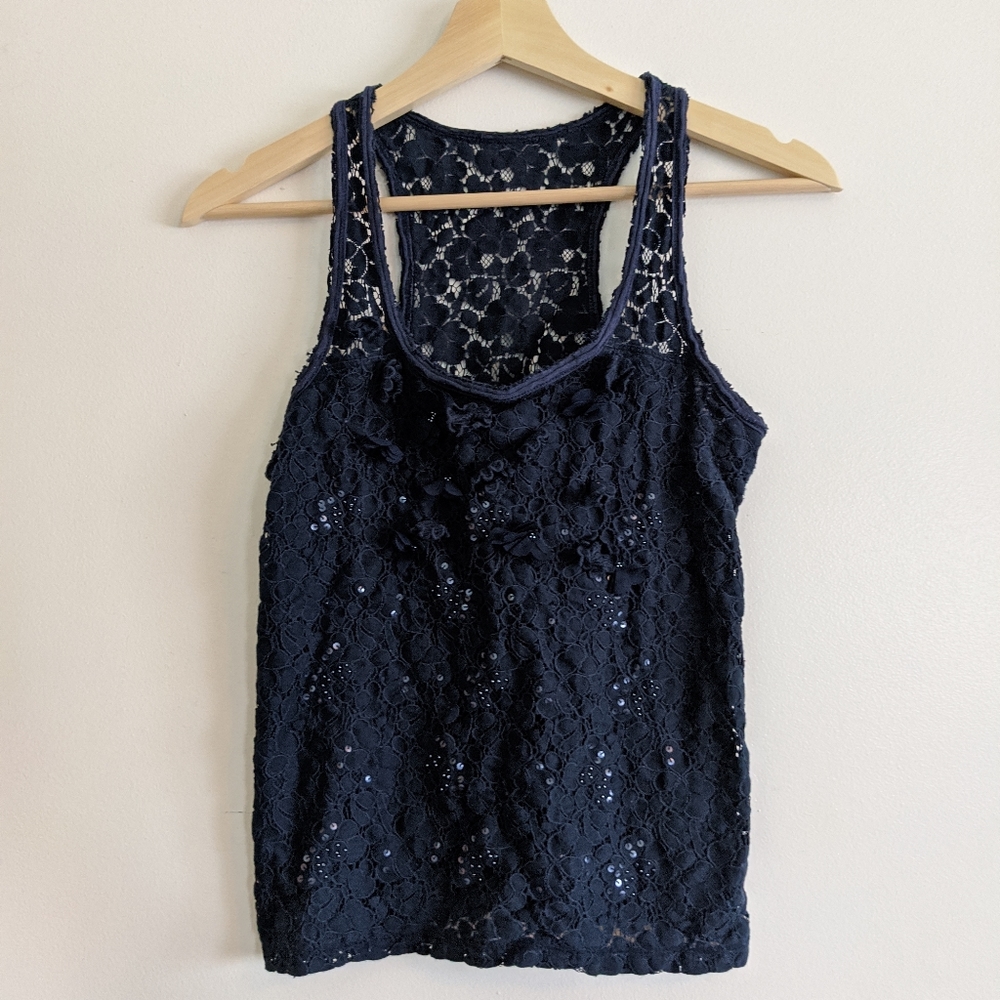 Abercrombie and Fitch Navy Floral Lace Tank Top
